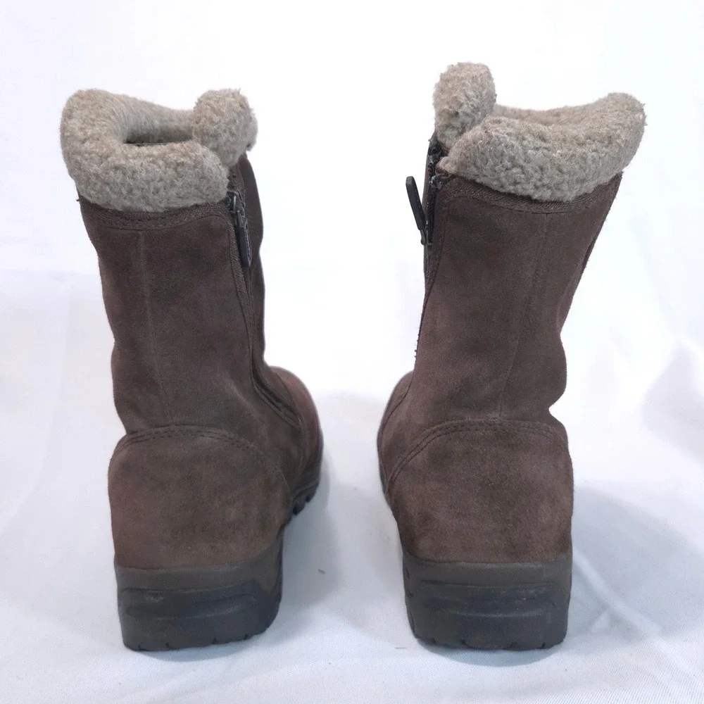 Sorel Water Fall Suede Winter Boots Women 9.5 Thinsulate Brown Zip Mid-Calf Snow